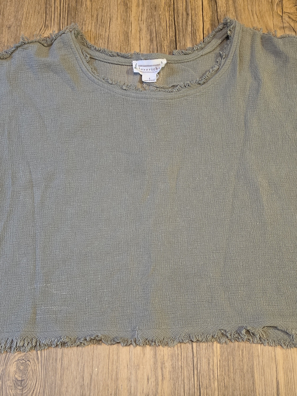 Love Riche Olive Raw-Edge Cropped Top